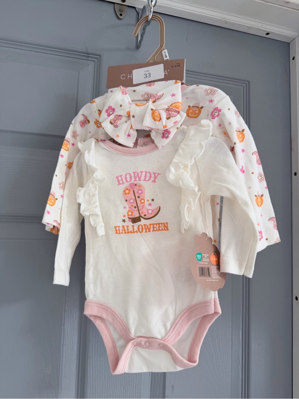 Chickpea White & Pink 'Howdy Halloween' Ruffle Bodysuit Set